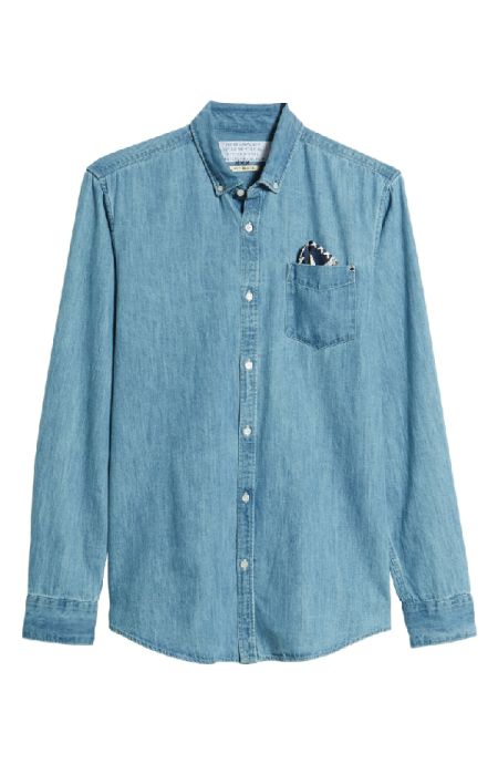 sterdam Blauw Pocket Square Chambray Shirt